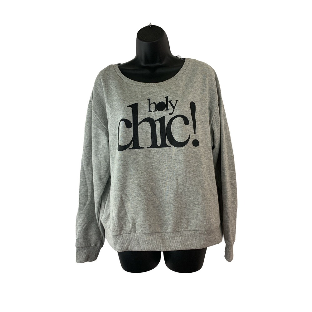 H&M Divided Women's Sweater Size Large Gray Crewneck Holy Chic Graphic